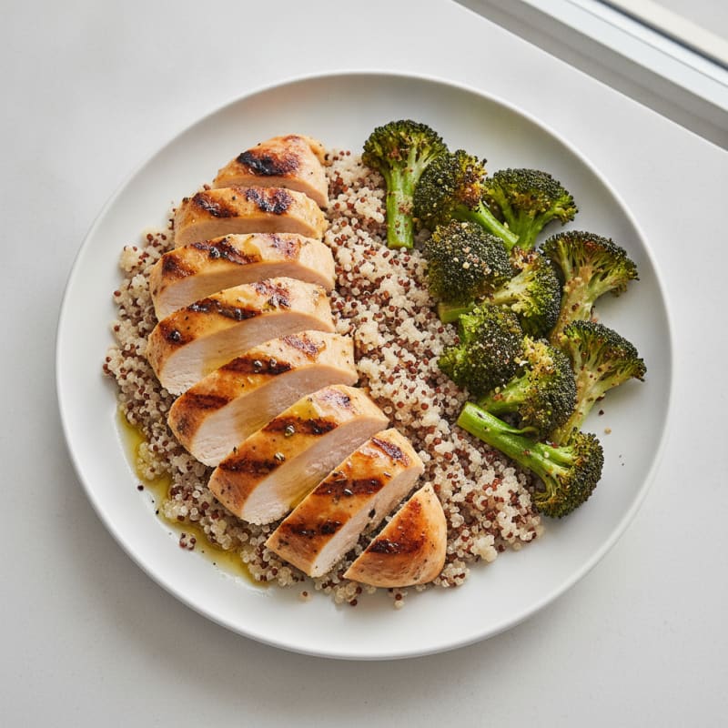 Grilled Chicken Breast with Quinoa and Roasted Broccoli