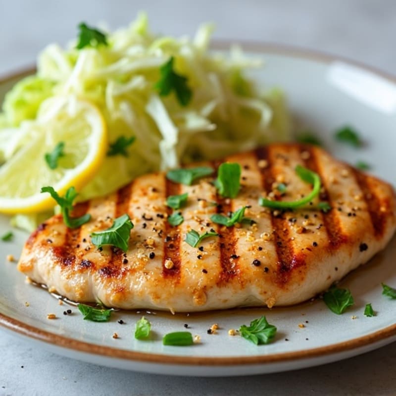 Grilled Chicken Breast with Crunchy Cabbage Slaw