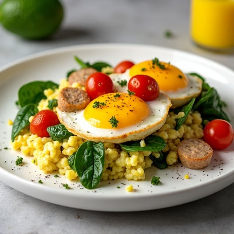 Egg White Spinach Scramble with Turkey Sausage