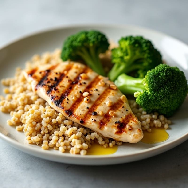 Grilled Chicken Breast with Quinoa and Steamed Broccoli