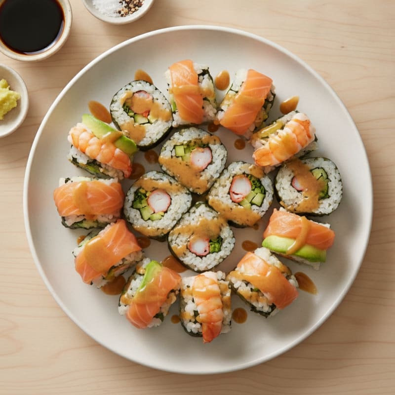 Rainbow Sushi Rolls with Ginger-Soy