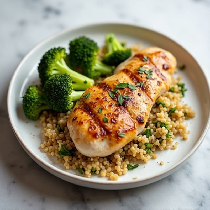 Grilled Chicken Breast with Quinoa and Roasted Broccoli