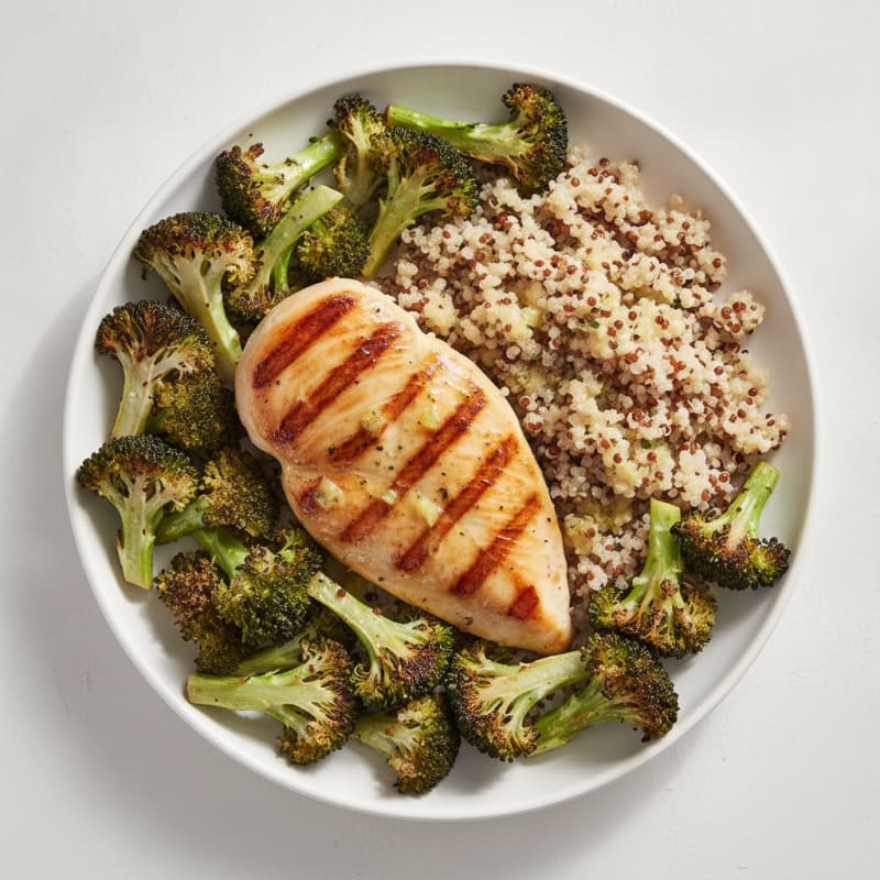 Grilled Chicken Breast with Quinoa and Roasted Broccoli