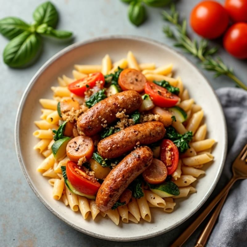 Lean Sausage Ragu with Whole Wheat Pasta and Veggies
