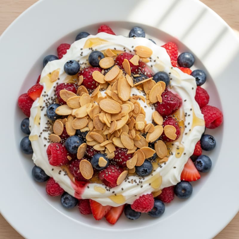 Greek Yogurt Parfait with Mixed Berries and Toasted Almonds