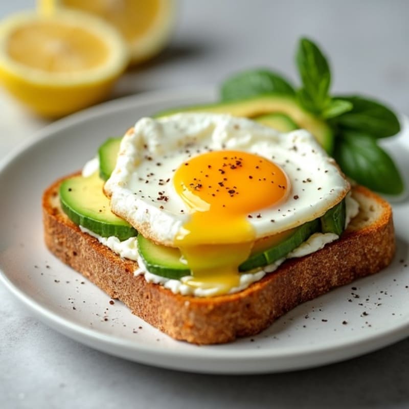 Egg and Cottage Cheese Sourdough Toast with Sliced Avocado