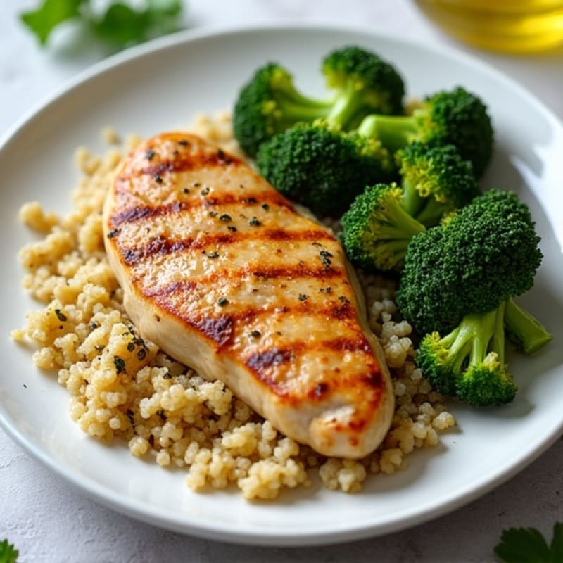 Grilled Chicken Breast with Quinoa and Roasted Broccoli