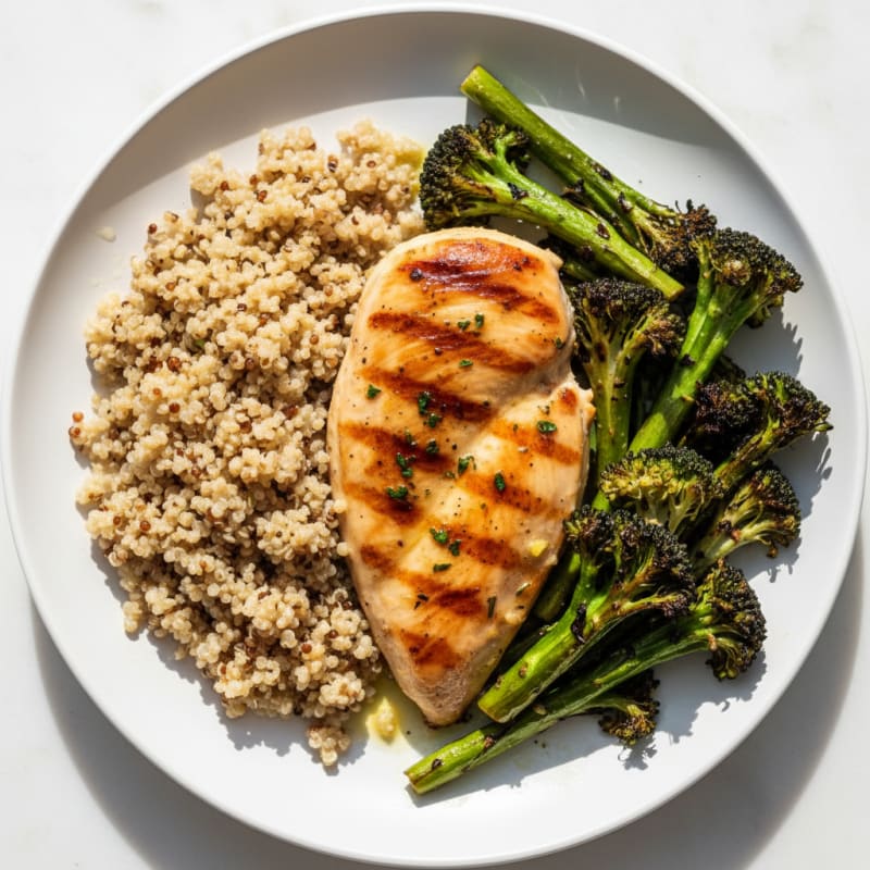 Grilled Chicken Breast with Roasted Broccoli and Quinoa