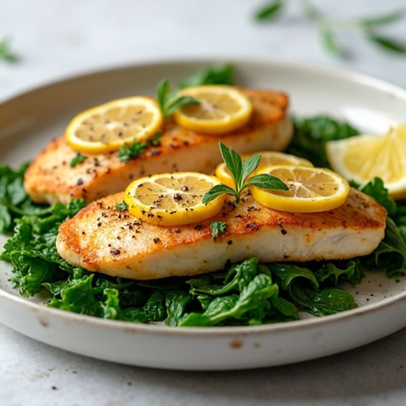 Lemon Herb Pan-Seared Chicken Breast with Sautéed Greens