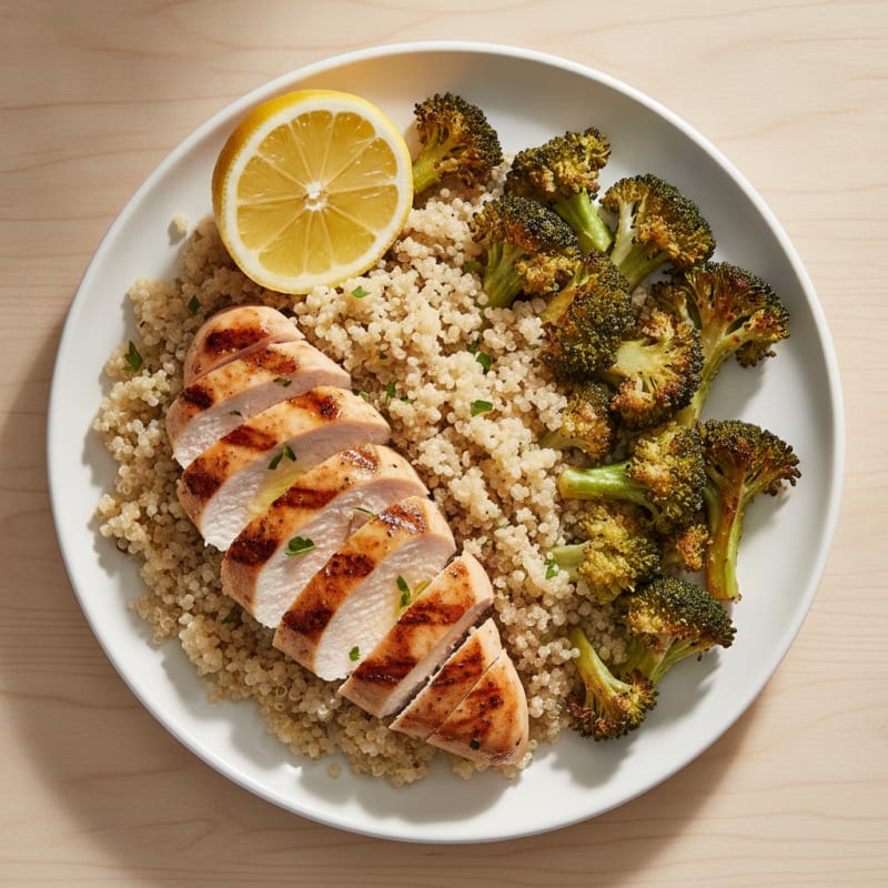 Grilled Chicken Breast with Roasted Broccoli and Quinoa