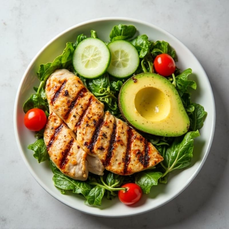 Grilled Chicken, Crisp Avocado, and Fresh Greens Salad