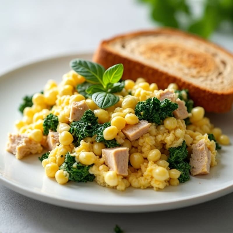 Cottage Cheese and Egg White Scramble with Spinach and Sautéed Turkey