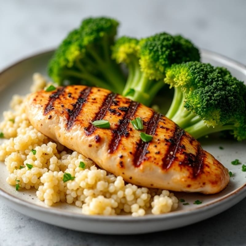 Grilled Chicken Breast with Quinoa and Roasted Broccoli