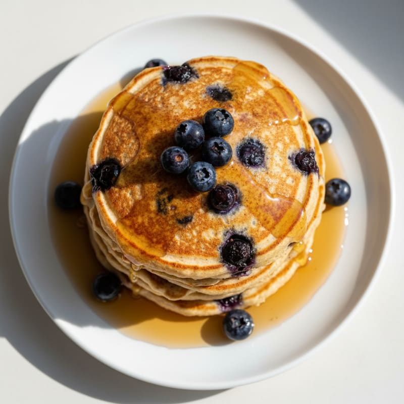 Blueberry Ricotta Pancakes with Maple Syrup