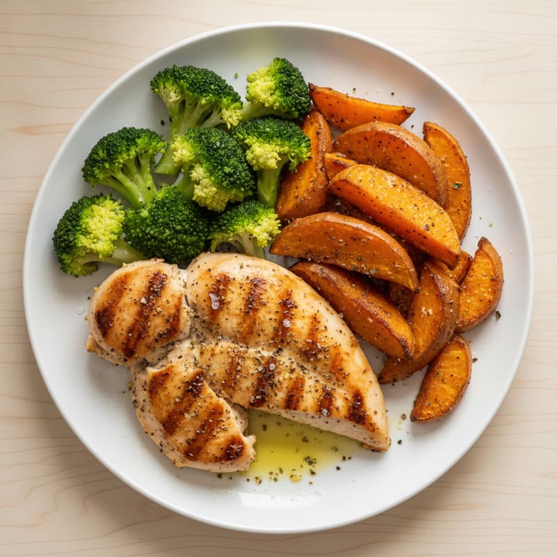 Herb-Grilled Chicken with Crispy Roasted Sweet Potatoes