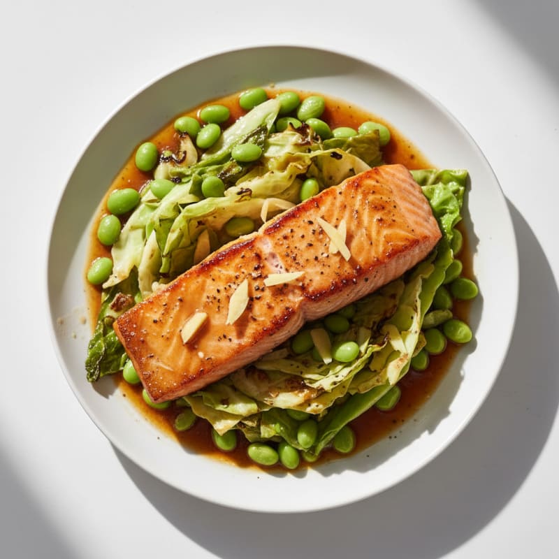 Seared Salmon Filet with Crispy Cabbage and Miso Glaze