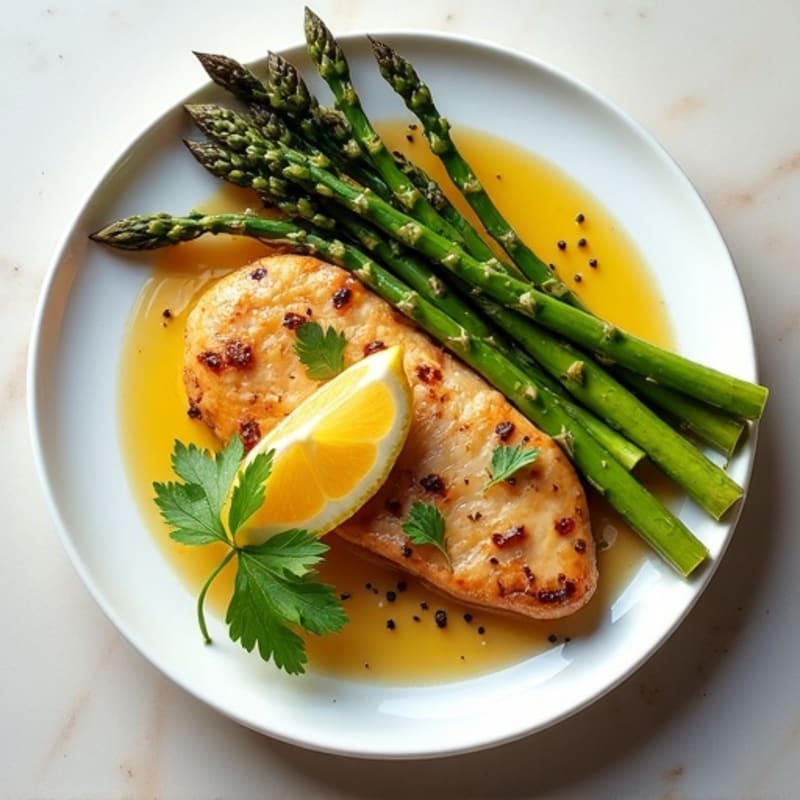 Lemon Garlic Pan-Seared Chicken with Fresh Roasted Asparagus