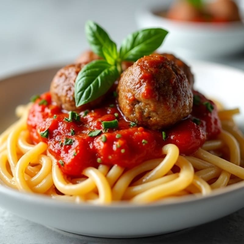 Tender Lean Beef Meatballs with Whole Wheat Spaghetti and Garden Vegetable Marinara