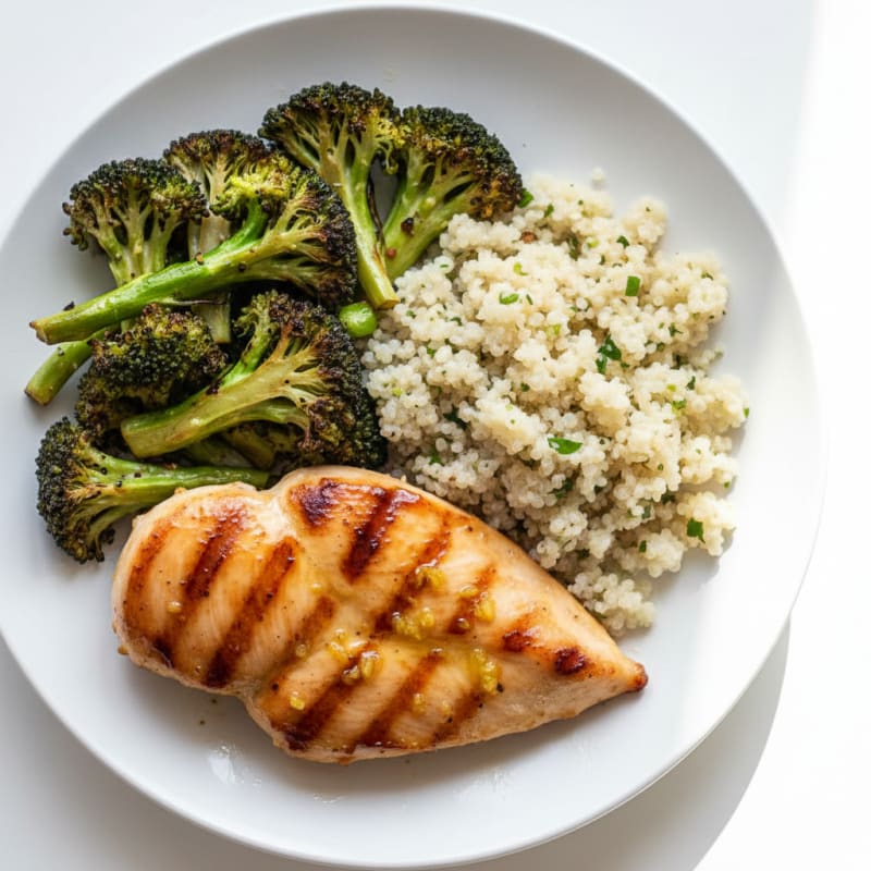 Grilled Chicken Breast with Quinoa and Roasted Broccoli