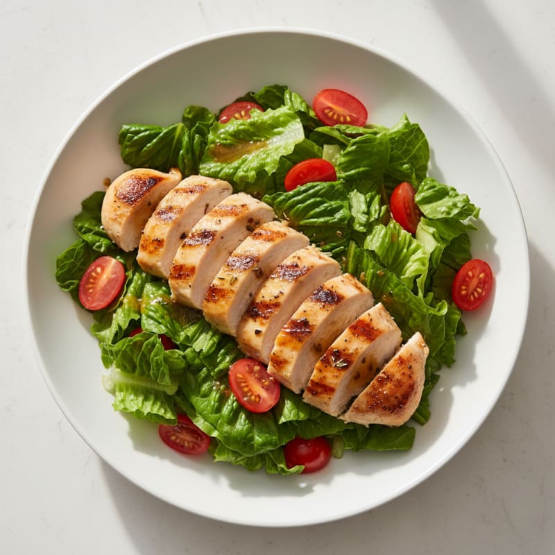 Grilled Chicken Breast over Crisp Romaine with Cherry Tomatoes