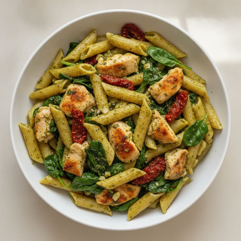 Pesto Chicken Pasta with Sun-Dried Tomatoes