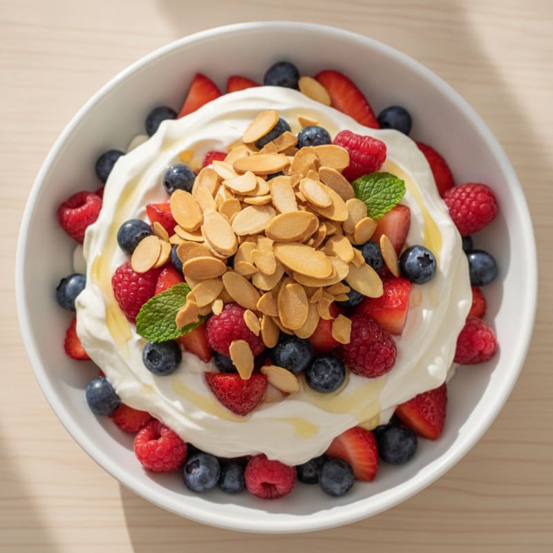 Greek Yogurt Protein Parfait with Mixed Berries and Almonds