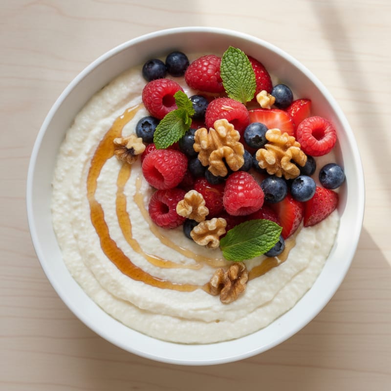 Silky Cottage Cheese Protein Pudding with Fresh Berries