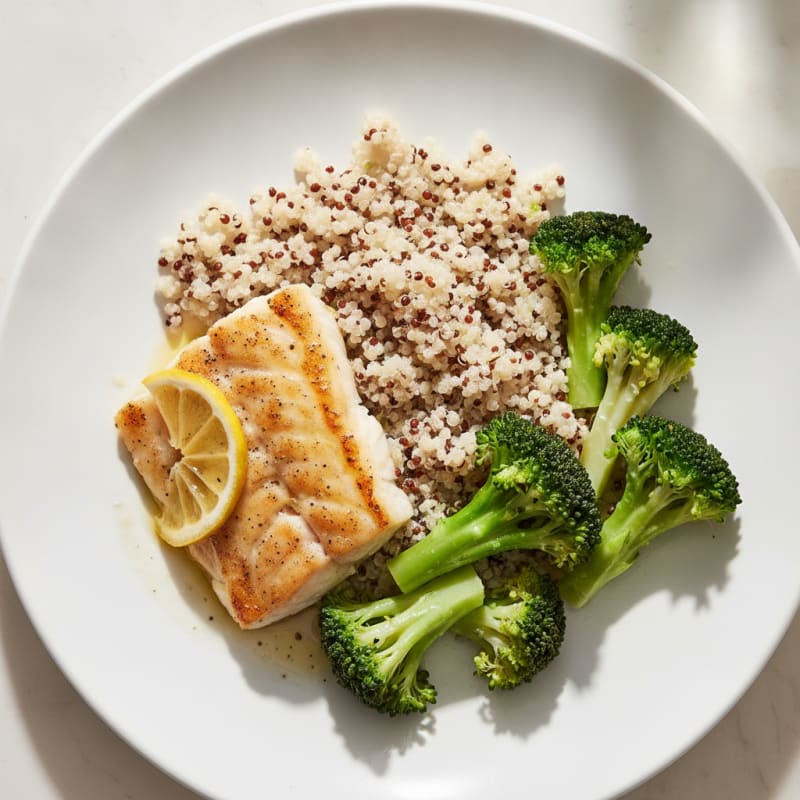 Baked Cod with Steamed Broccoli and Quinoa