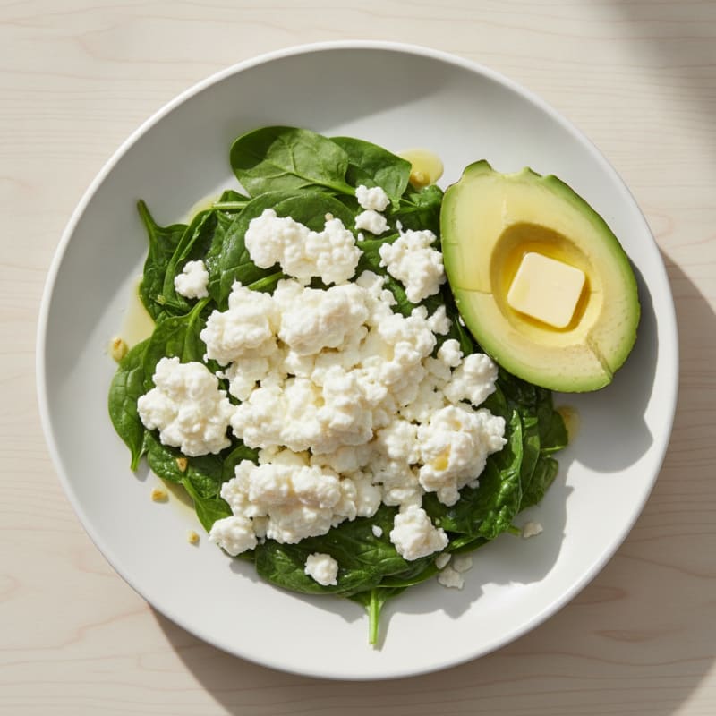 Scrambled Egg Whites with Cottage Cheese and Sautéed Spinach