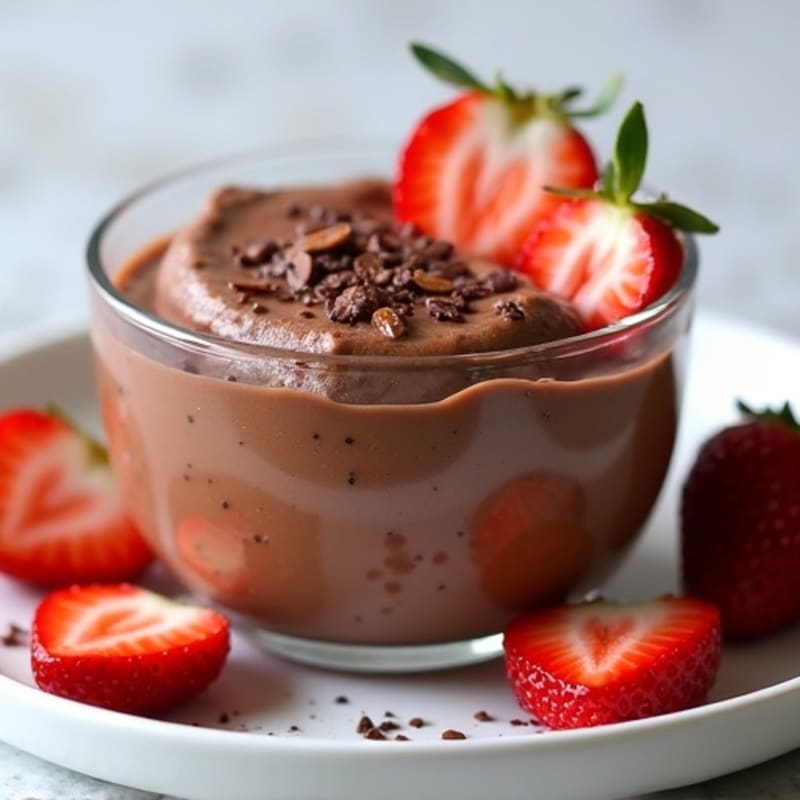 Silky Chocolate Protein Pudding with Sliced Strawberries