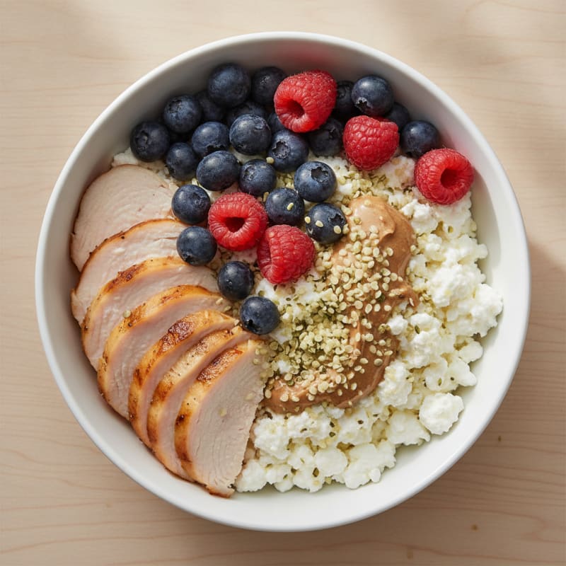 Cottage Cheese Berry Bowl with Sliced Turkey Breast