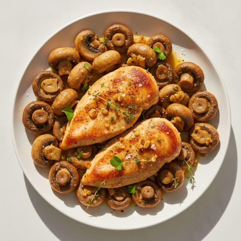 Roasted Garlic Butter Mushrooms with Herbed Chicken