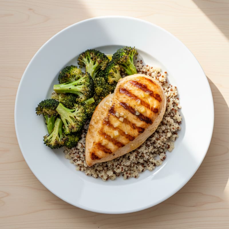 Grilled Chicken Breast with Quinoa and Roasted Broccoli