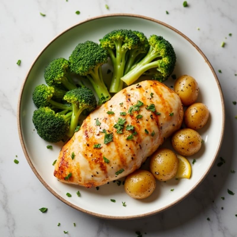 Lemon Garlic Chicken with Roasted Baby Potatoes and Broccoli