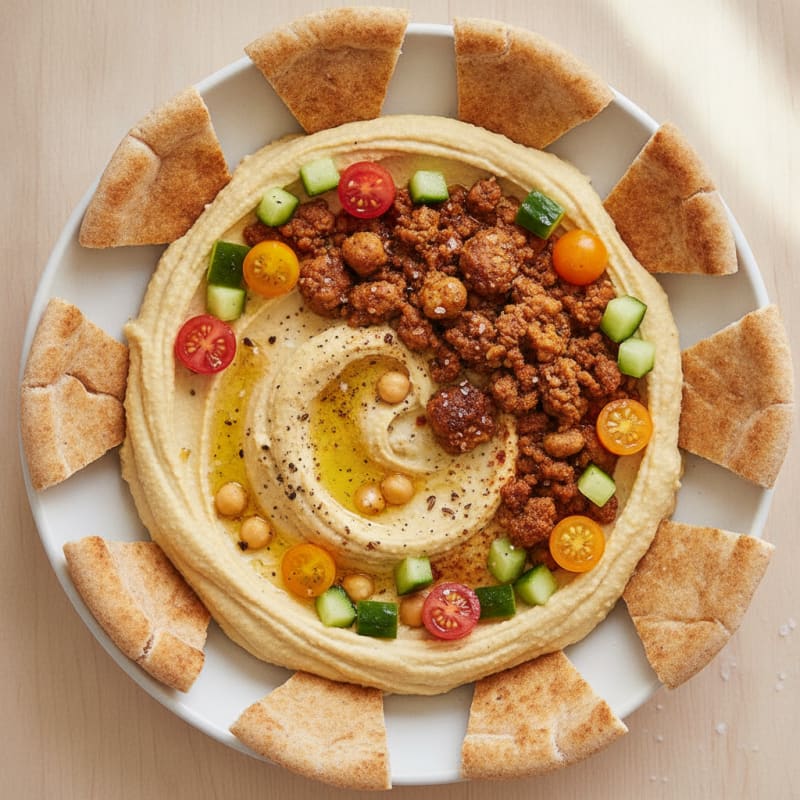 Creamy Hummus with Spiced Turkey and Toasted Pita