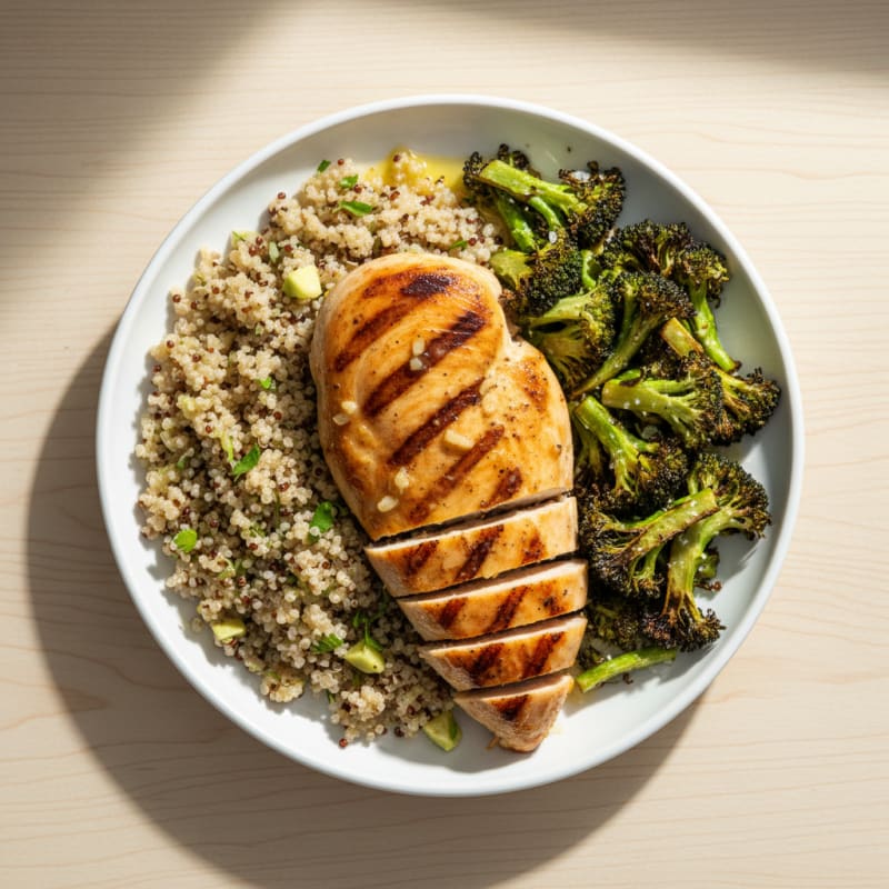Grilled Chicken Breast with Quinoa and Roasted Broccoli