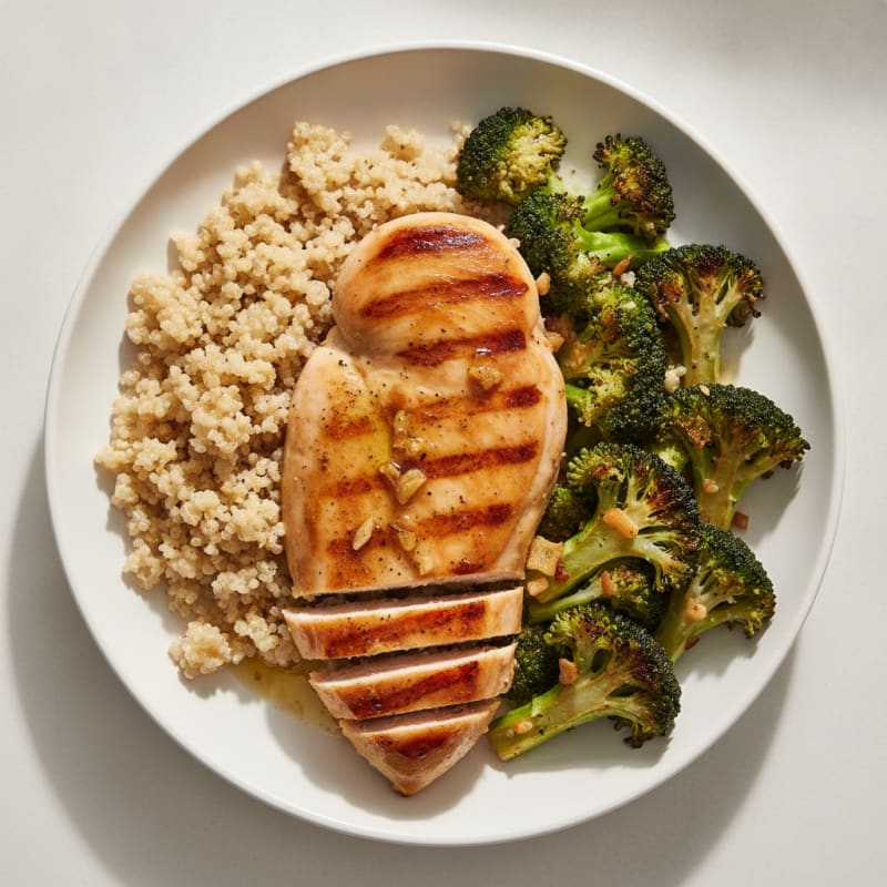 Grilled Chicken Breast with Roasted Broccoli and Quinoa