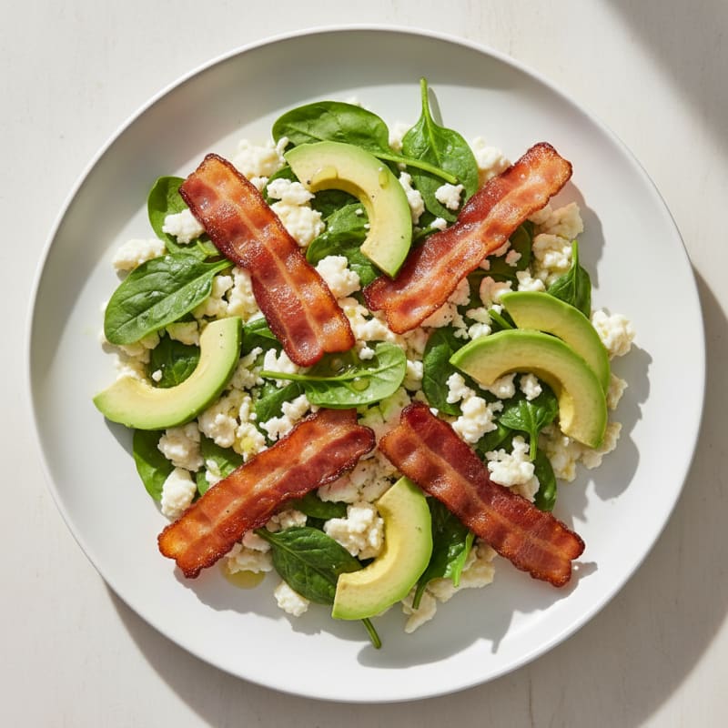 Crispy Turkey Bacon and Egg White Scramble with Spinach