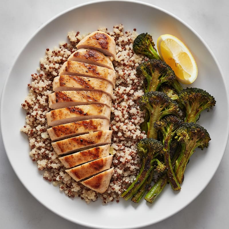 Grilled Chicken Breast with Quinoa and Roasted Broccoli