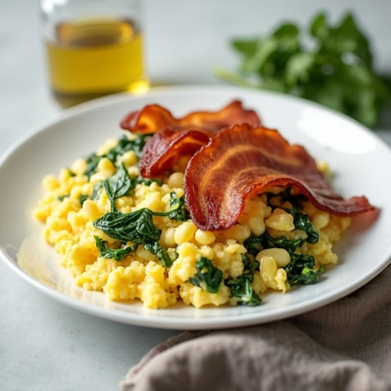 Egg White and Spinach Scramble with Turkey Bacon