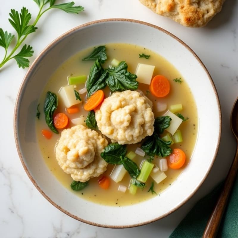 Creamy Chicken and Vegetable Soup with Fluffy Herb Dumplings