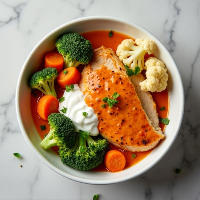 Creamy Buffalo Chicken and Roasted Vegetable Bowl