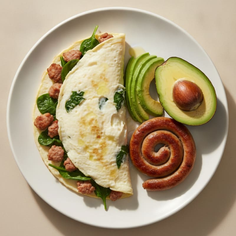 Egg White Spinach Omelet with Turkey Sausage
