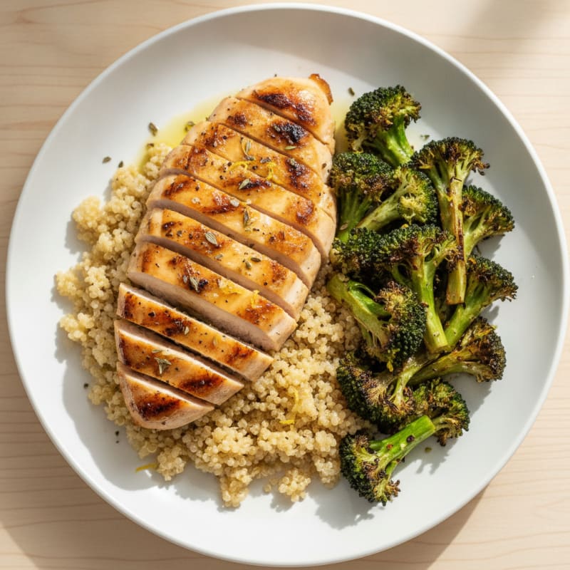 Grilled Chicken Breast with Quinoa and Roasted Broccoli