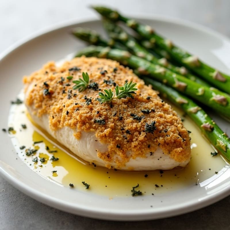 Garlic Herb Crusted Chicken with Roasted Asparagus Spears