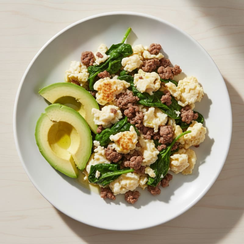 Scrambled Egg Whites with Ground Beef and Spinach