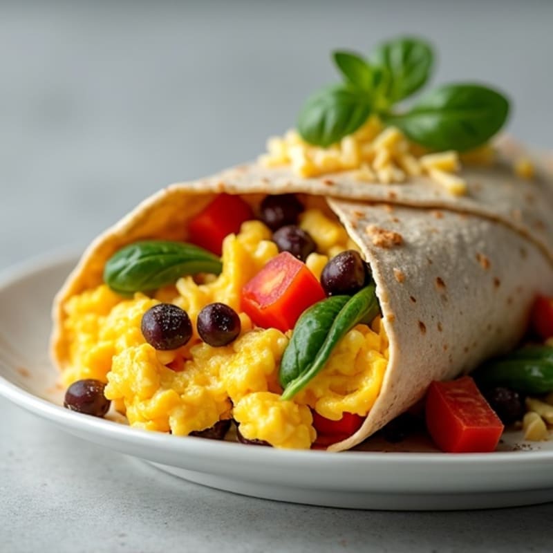 Healthy Breakfast Burrito with Scrambled Eggs and Black Beans