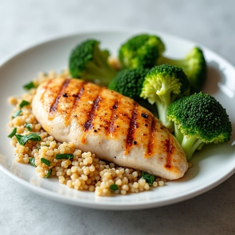 Grilled Chicken Breast with Quinoa and Steamed Broccoli