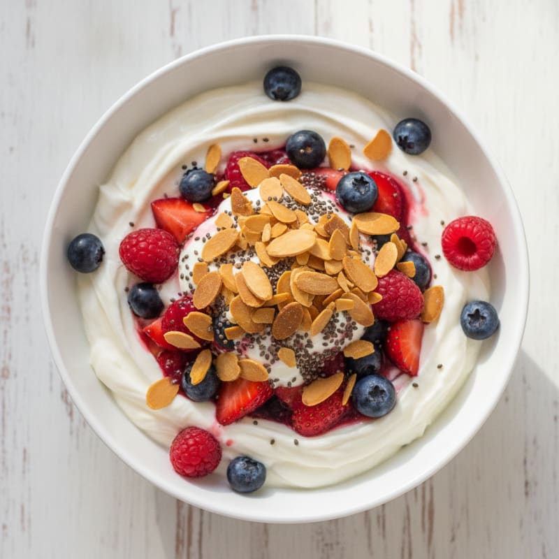 Greek Yogurt Protein Parfait with Mixed Berries and Almonds