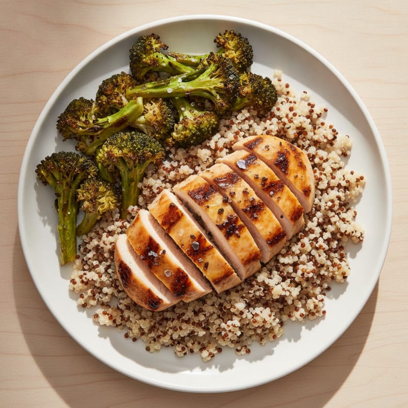 Grilled Chicken Breast with Quinoa and Roasted Broccoli